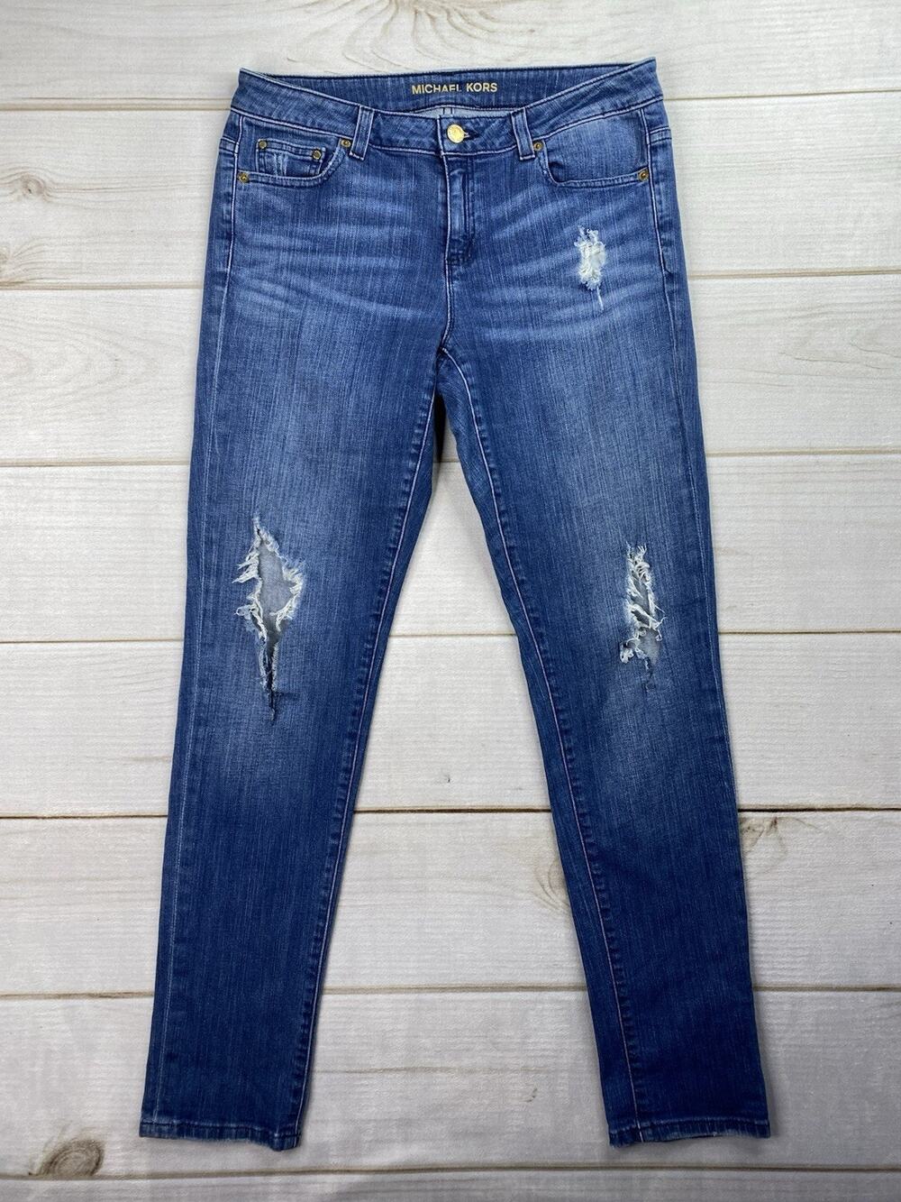 Michael Kors Dillon Relaxed Jeans Women's Size 4 Dark Wash Denim Distressed